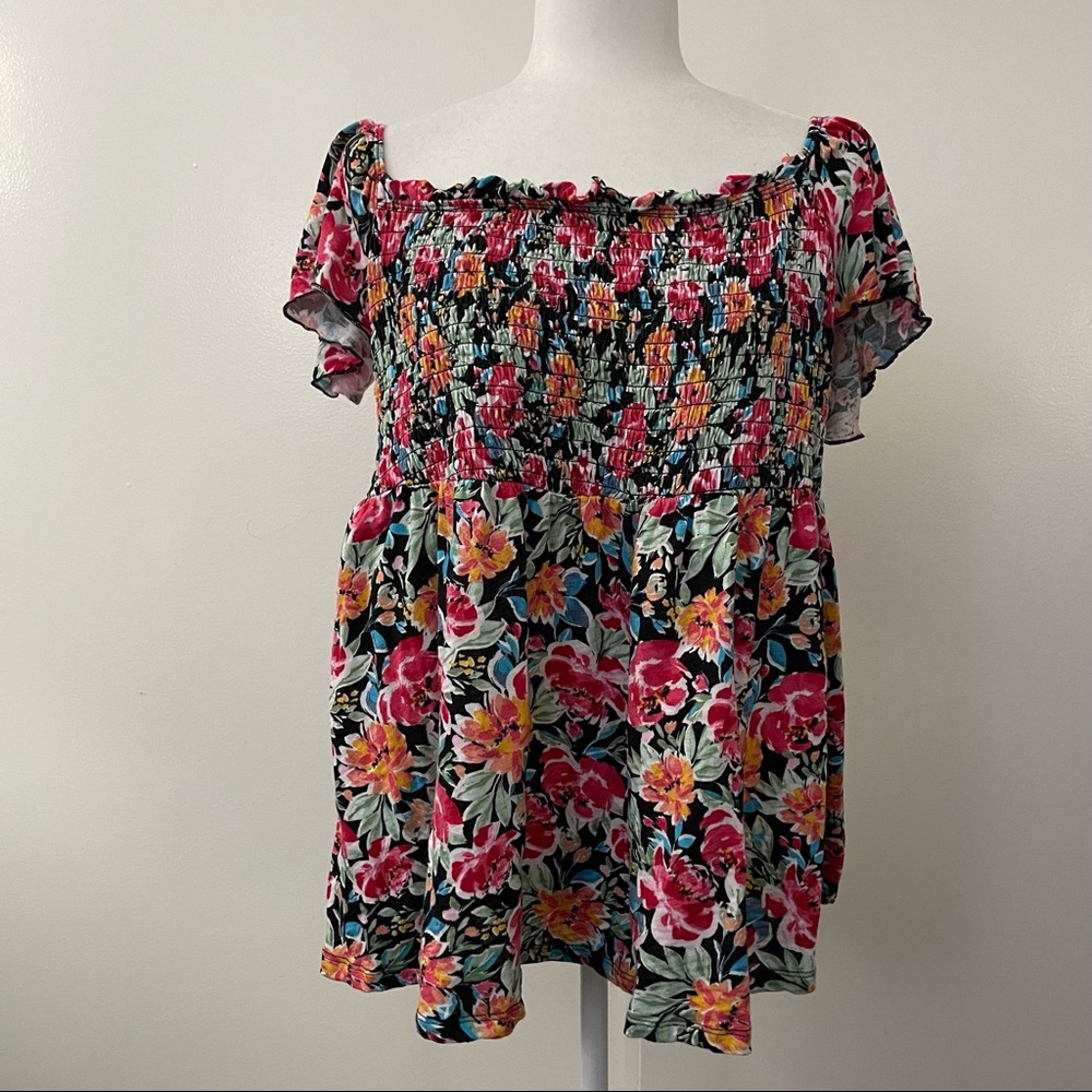 Black Smocked Babydoll Top - Picture 4 of 7